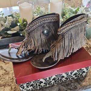 Naughty Monkey Tan Fringe Sandals